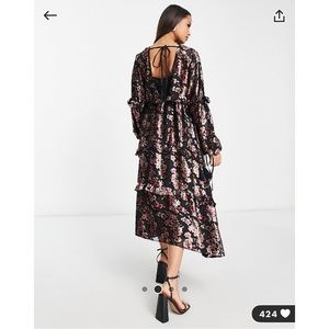 ASOS Design Lace Trim Burnout Devore Velvet Floral Midi Dress